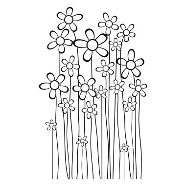 Bahar Çiçeği Siluetleri. Beyaz Arkaplan 'da izole edilmiş çiçek siluetleri. Çiçeklerle çizilmiş vektör çizgisi. Vektör İllüstrasyonu. Tasarım için elementler.