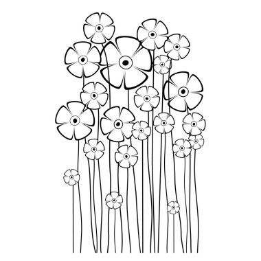Bahar Çiçeği Siluetleri. Beyaz Arkaplan 'da izole edilmiş çiçek siluetleri. Çiçeklerle çizilmiş vektör çizgisi. Vektör İllüstrasyonu. Tasarım için elementler.