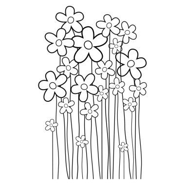 Bahar Çiçeği Siluetleri. Beyaz Arkaplan 'da izole edilmiş çiçek siluetleri. Çiçeklerle çizilmiş vektör çizgisi. Vektör İllüstrasyonu. Tasarım için elementler.