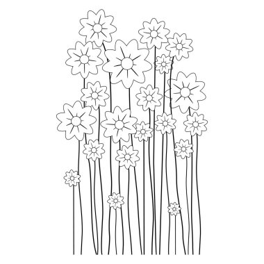 Bahar Çiçeği Siluetleri. Beyaz Arkaplan 'da izole edilmiş çiçek siluetleri. Çiçeklerle çizilmiş vektör çizgisi. Vektör İllüstrasyonu. Tasarım için elementler.
