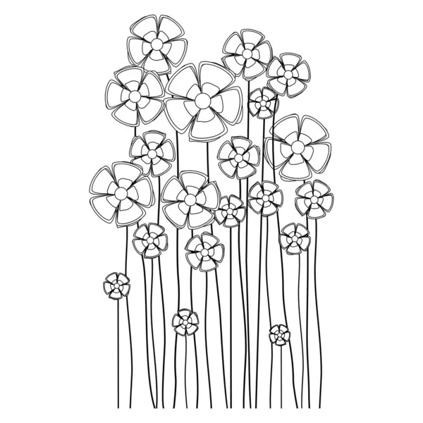 Σιλουέτες Ανοιξιάτικων Λουλουδιών Λουλούδια Σιλουέτες Απομονώνονται Λευκό Φόντο Διάνυσμα Γραμμή — Διανυσματικό Αρχείο