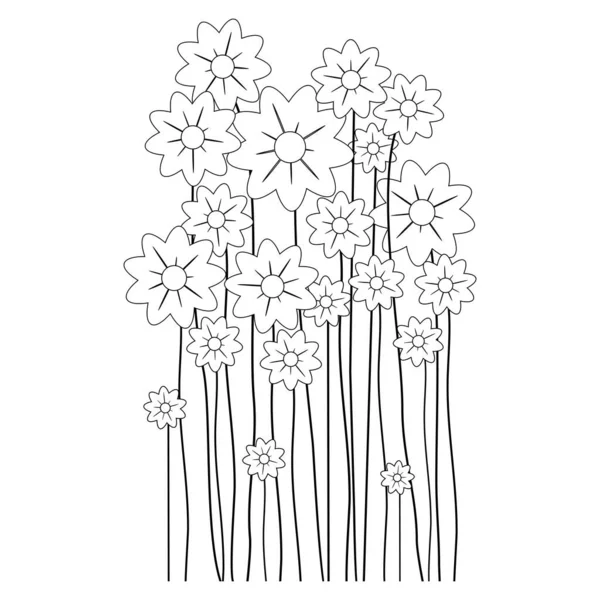 Frühlingsblumen Silhouetten Blumen Silhouetten Isoliert Auf Weißem Hintergrund Vektorlinie Handgezeichnete — Stockvektor