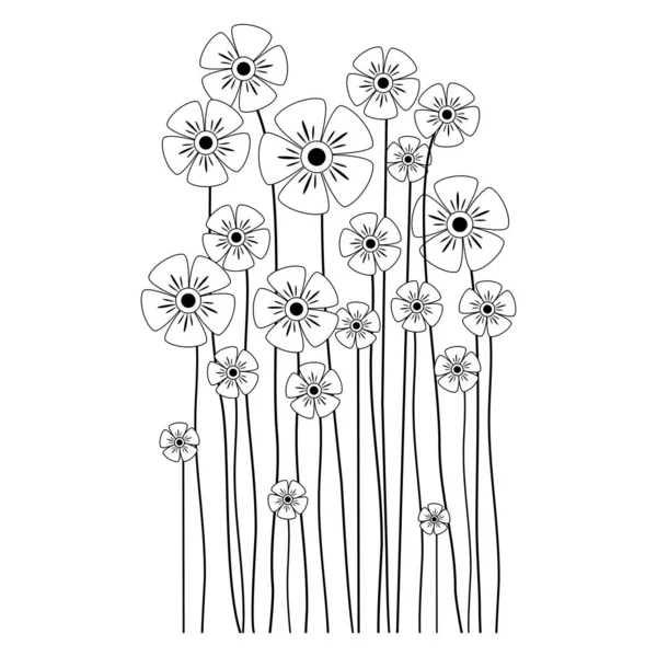 Весняні Квіти Силуети Силуети Квітів Ізольовані Білому Тлі Векторна Лінія Стокова Ілюстрація