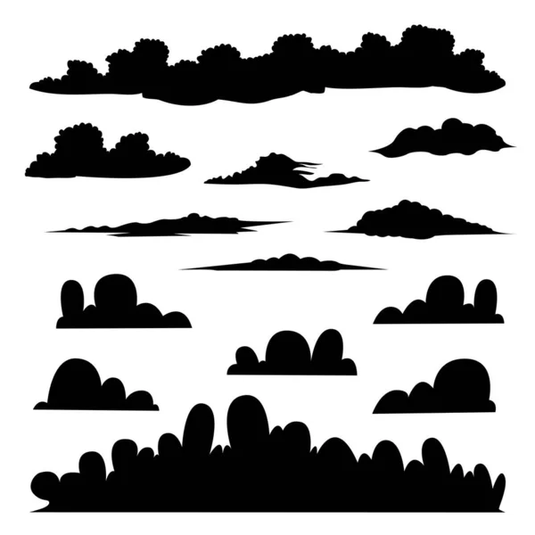 Set Nuvole Silhouette Isolato Sfondo Bianco Nuvole Silhouette Illustrazione Forma — Vettoriale Stock