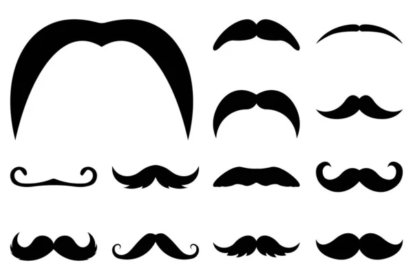 一系列的胡须 大胡子的父亲节 胡子轮廓图解 八字胡扁平 父亲节元素 一组在白色背景上隔离的Mustaches Silhouette 病媒说明 设计要素 矢量图形
