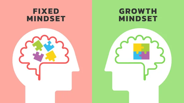 Illustration Difference Fixed Growth Mindset Form Colorful Arranged Disarranged Shapes Vector Graphics