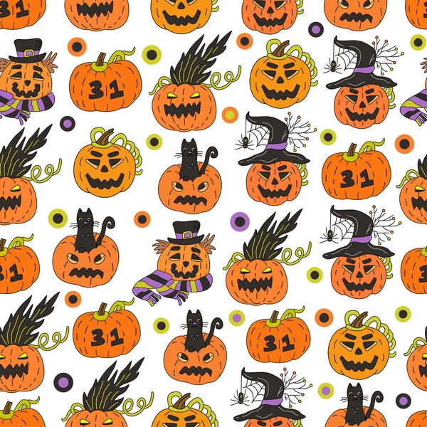 Patrón Sin Costuras Halloween Con Calabazas Jack Linternas Sobre Fondo — Vector de stock