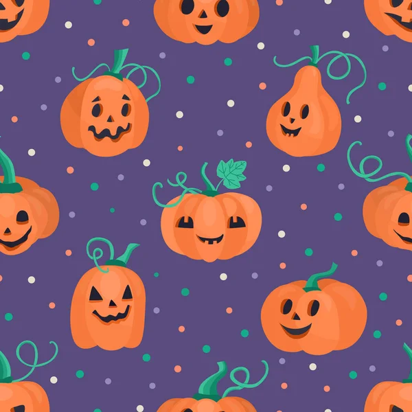 Patrón Sin Costuras Halloween Con Calabazas Jack Linternas Sobre Fondo — Vector de stock