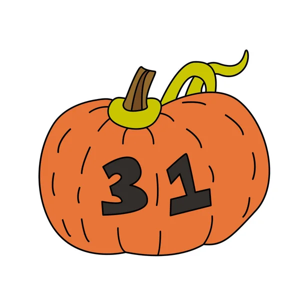 Vektor Kézzel Rajzolt Illusztráció Egy Tök Száma Nagy Halloween Design — Stock Vector