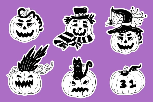 Jack Lantaarn Stickers Klaar Handgetekende Doodle Vector Illustrator Van Halloween — Stockvector