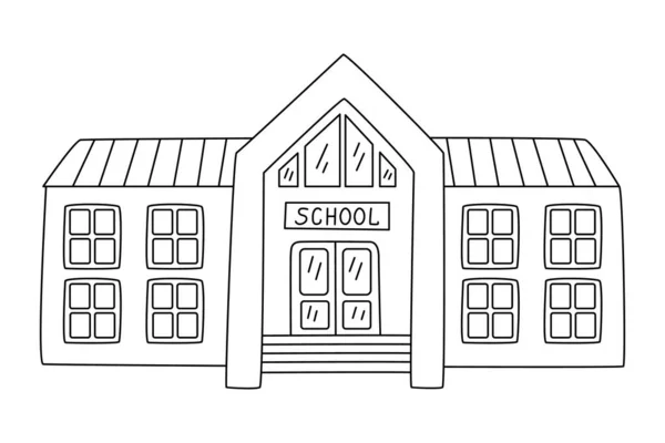 School Building Hand Drawn Doodle Illustration Black Outline Back School — Stock Vector