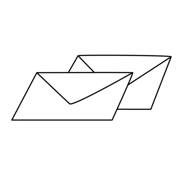 Two Envelopes Vector Doodle Hand Drawn Illustration Black Outline — Stock Vector