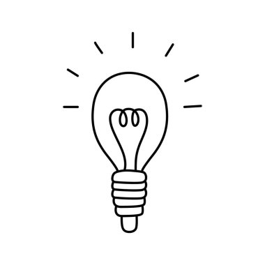 Incandescent lamp or bulb hand drawn doodle vector illustration black outline. Back to school theme element. Great for coloring. Physics science. clipart