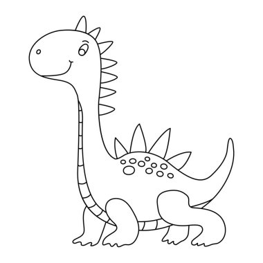 Elle çizilmiş şirin bir dinozorun büyüleyici bir çizimi. Renklendirme için dostane ve eğlenceli tasarım.