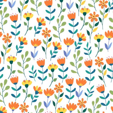 Çiçeksiz desenli, fantezi çiçekli ve beyaz yapraklı. Kumaşlar için harika, özellikle çarşaflar için, ambalaj kağıtları, duvar kağıtları, örtüler için. Düz biçimde çizilmiş vektör el çizimi