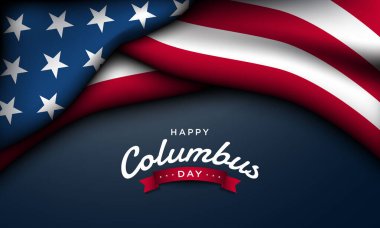 Kolomb Günü Arkaplan Tasarımı Mavi arka planda Amerikan bayrağı sallıyor.