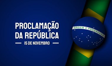 Brezilya Cumhuriyet Günü Tasarımı Bayrak ve mavi arkaplanlı.