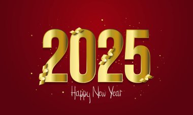 Kırmızı Arkaplan ile Yeni Yıl Kutlaması için Altın 2025 Numara.