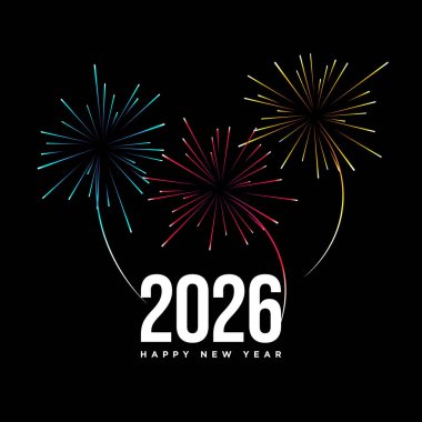 2026 Havai fişek resimli Mutlu Yıllar Tasarımı. 