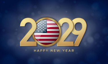 2029 Mutlu Yıllar Amerikan Bayrak Rozeti Tasarımı.