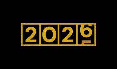 2026 Mutlu Yıllar Kara Arkaplanda Altın Renkli Mektuplar.