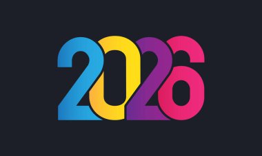 2026 renkli sayılı yeni yıl tasarımı. Vektör İllüstrasyonu.