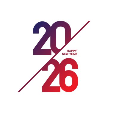 Yeni Yıl 2026 tasarımı, beyaz arka planda kırmızı numara var. Vektör İllüstrasyonu.