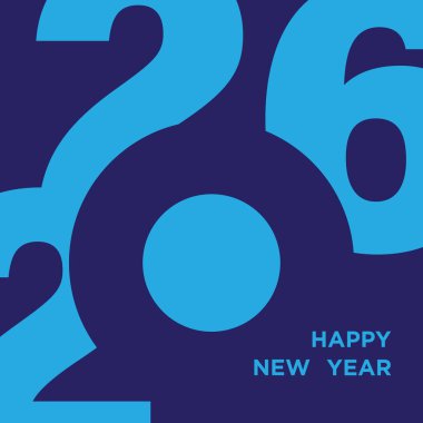 2026 Mutlu Yıllar Mavi Metinli Tasarım. 2026 Düz Vektör İllüstrasyonu.