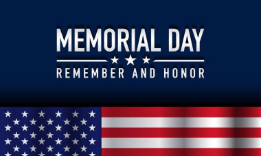 Mavi Arkaplanda ABD bayrağı sallayan Anma Günü Tasarım Şablonu. Banner için iyi, Poster, Tebrik Kartı.