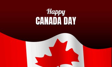 Kırmızı arka planda bayrak sallayan Kanada Şablonu tasarımı. Vektör İllüstrasyonu