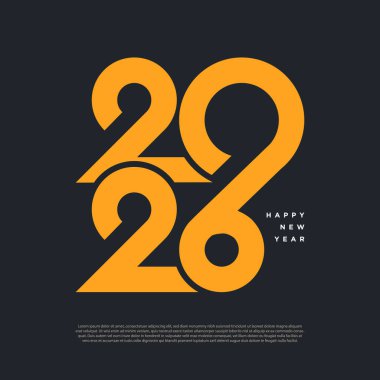 2026 Mutlu Yıllar posterinin yaratıcı konsepti. Kutlama ve sezon dekorasyonu için tipografi logosu 2026 olan şablonlar tasarlayın. Markalaşma, afiş, kapak, kart için minimal modacı