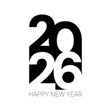 2026 numara tasarım şablonu. 2026 yılbaşı logosu metin tasarımı. Vektör illüstrasyonu.