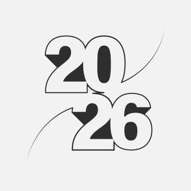 2026 numara tasarım şablonu. 2026 yılbaşı logosu metin tasarımı. Vektör illüstrasyonu.
