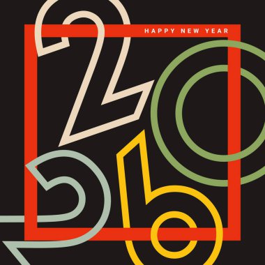 2026 Mutlu Yıllar Posteri veya Tebrik Kartı Tasarımı. Vektör İllüstrasyonu.