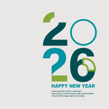 Basit ve Zarif 2026 Mutlu Yeni Yıl Şablonu Tasarımı. Broşür, tebrik kartı, afiş, poster. Vektör İllüstrasyonu.