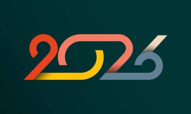 2026 Mutlu Yıllar Kutlama Tasarımı. Tebrik kartı, Banner, Poster. Vektör İllüstrasyonu.