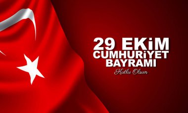 29 ekim Cumhuriyet Bayramı kutlu olsun, Cumhuriyet Bayramı Türkiye. Çeviri: 29 Ekim Cumhuriyet Bayramı, mutlu tatiller. Vektör çizimi
