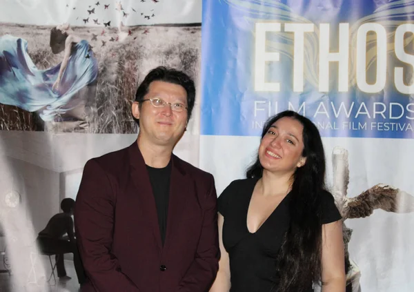 Stock image Santa Monica, CA  November 17, 2023: Red carpet arrivals for the closing night of the Ethos Film Festival, held at the Annenberg Community Beach Center in Santa Monica, California.