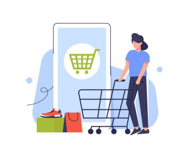 Çevrimiçi alışveriş kavramı illüstrasyonu, web tasarımı için mükemmel, afiş, mobil uygulama, iniş sayfası