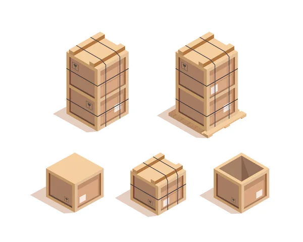 Boîte Emballage Livraison Carton Fermé Brun Avec Des Signes Fragiles — Image vectorielle