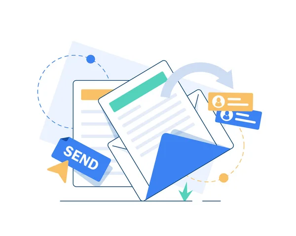 Email Mensajería Campaña Email Marketing Proceso Trabajo Nuevo Mensaje Email — Vector de stock