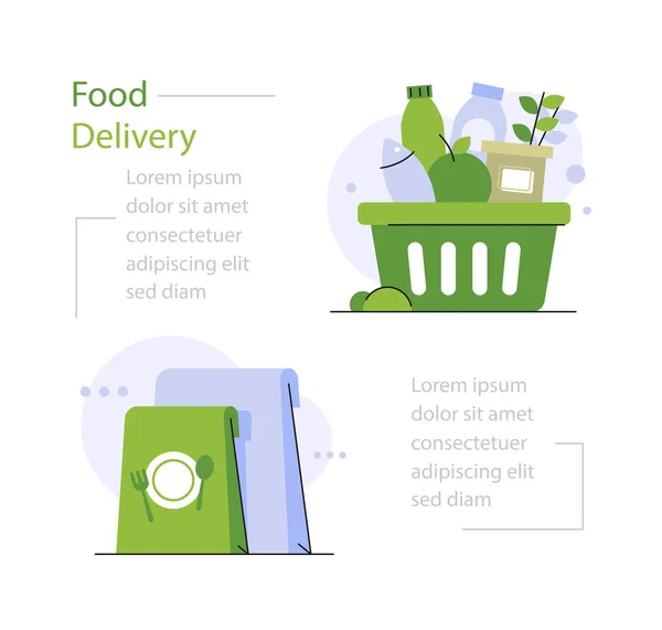 Tam Market Sepeti Süpermarket Özel Teklifi Gıda Alışverişi Teslimatı Tüketim — Stok Vektör