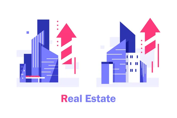 房地产投资与开发 房地产市场增长 城市增长 出租公寓 — 图库矢量图片