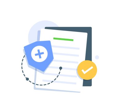 Sağlık Sigortası Vektör Kağıt Belgesi Formu veya onaylanmış karikatür işaretli sağlık risk koruma talebi