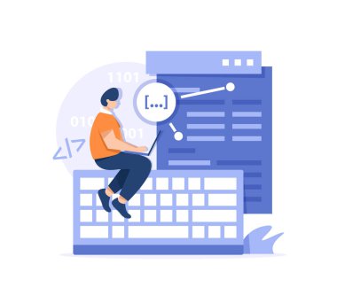 Programcı kod yazar. Genç adam program, uygulama, yazılım geliştiriyor. IT uzmanı, modern teknolojiler ve dijital dünya