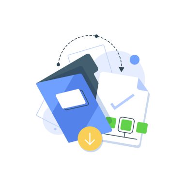 Bilgisayar klasöründeki belgeler, iş arşivleri. Dosyalar, iş belgeleri, mali raporlar, muhasebe verileri, finans istatistik bilgi kavramı