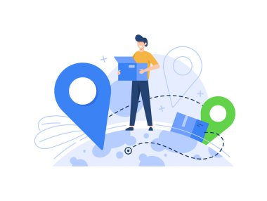 Çizgi film insanlarının internet için düz dizayn ve hızlı nakliye konsepti.