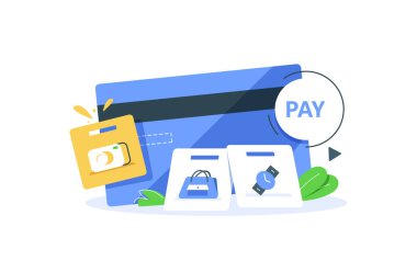 Başarılı aktarım, Debit veya Credit tarafından ödeme, düz tasarım vektör illüstrasyonu