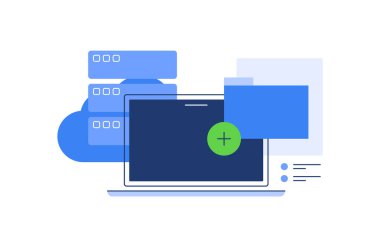 Veri, bilgisayar ve bilgisayar. Bilgi teknolojileri. Modern düz resimleme