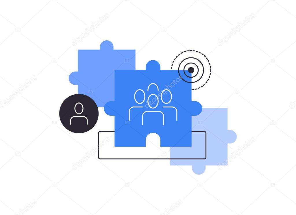 Puzzles with users avatars. Users, person and team. Human resources
